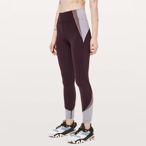 Lululemon In Movement Blocked Tight in Plum Shadow Everlux 25” - Picture 2 of 11